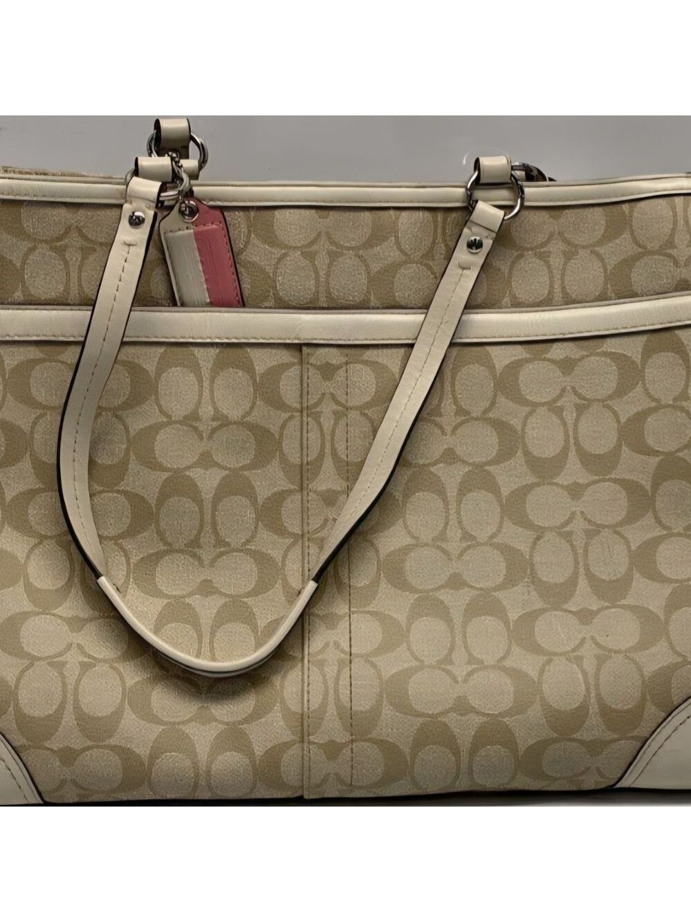 Coach Beige and Pink Signature Tote Bag - Picture 2 of 7